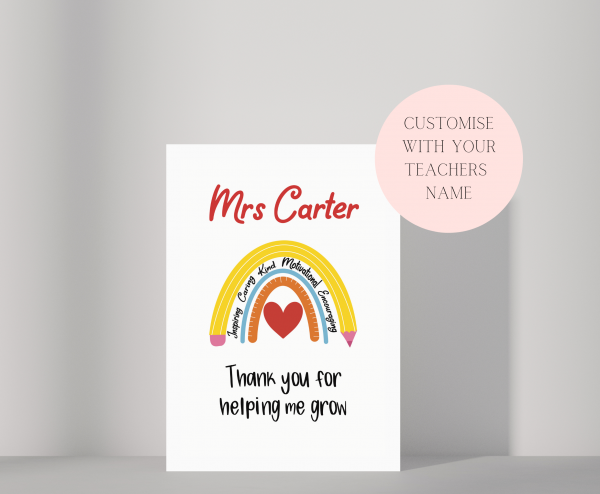 Personalised Teacher Thank You Card